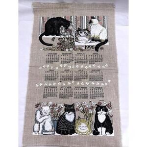 Kay Dee Designs Linen DISH TOWEL 1996 Calendar Cats Kittens Sleeping Sitting